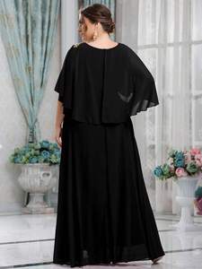 Plus High-end textuur damesjurk met slanke taille, borduurwerk, capmouwen, ronde hals, chiffon, elegante bruidsmeisjesjurk voor een bruiloft. - Product Image 6