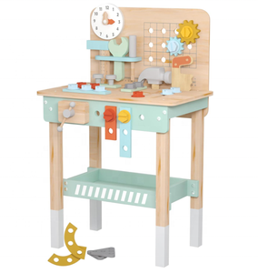 Banc d'outils moderne en bois pour enfants Yuyi Brown avec perceuse électrique, tiroirs de rangement et plateforme, établi de jeu pour <span class=keywords><strong>atelier</strong></span> - Product Image 1