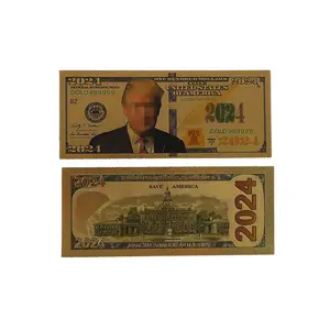 Prêt Stock 2024 américain Donaldtrump dollars américains Trumb PET 24K feuille d'or plaqué billet de banque avec conception personnalisée