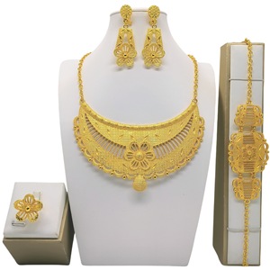 Women's 22k Gold Plated Jewelry Set Necklace Earrings Ring <b>Bracelet</b> Wedding Luxury <b>Flower</b> Design - Product Image 4