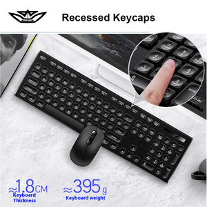 ชุดคีย์บอร์ดและเมาส์ไร้สายสำหรับเล่นเกม LVKIDRON สีดำ/ขาว ดีไซน์บางเบา ความถี่ 2.4GHz ปุ่มกดแบบฝัง กันน้ำ เหมาะสำหรับธุรกิจ - Product Image 2