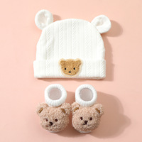 Conjunto de Gorro Suave de Oso Bebé + Calcetines Tejidos con Diadema Unisex de Poliéster/Algodón para Recién Nacido