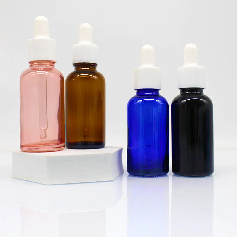Luxus leere 15 ml 30 ml 1 oz halbe unze serum ätherisches Öl transparente blaugrüne mattierte bernstein schräg schulter glasflasche