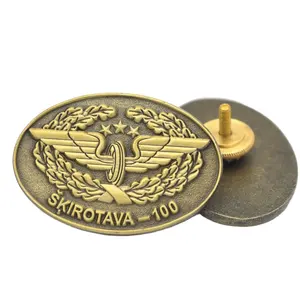 工厂为SKIROTAVA制造定制圆形金属青铜板翻领别针和徽章，带螺丝背