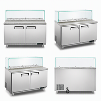 Comptoir Réfrigéré Commercial 3 Portes pour Pizza, Salades et Sandwichs, Vitrine Réfrigérée avec Plateau en Verre, Table de Préparation, Réfrigérateur Monotempérature