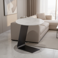 Table basse ronde moderne extensible avec rangement en acier inoxydable et plateau en marbre pour salon
