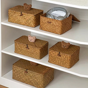 Rectangular Handmade Seagrass Vintage Style Hand Woven Rattan <strong>Wicker</strong> <strong>Storage</strong> <strong>Basket</strong> for Wardrobe Desktop Eco-Friendly Clothes - Product Image 6
