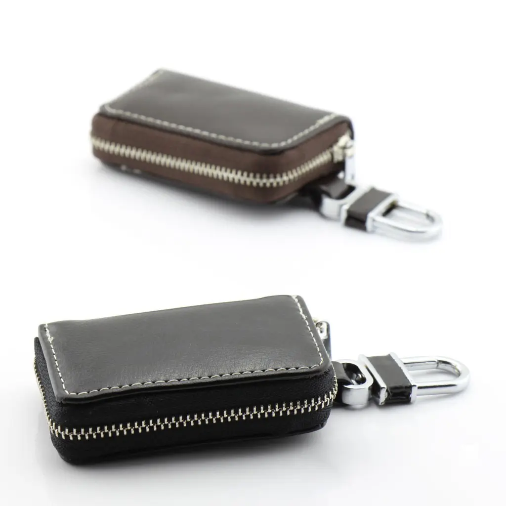 Meetee LCH-231 Genuine Leather Key Wallet for Men's Car Key Case Coin Holder Pouch Keychain Square Shape Single Zipper Bag