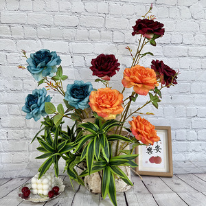 Flores Queyiyi, Rosa Inglesa de 3 Cabezas, Flor Artificial de Seda, Decoración para el Hogar, Accesorios para Bodas - Product Image 3