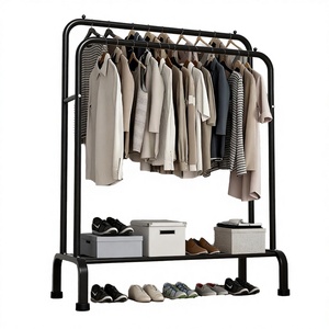Modern Floor Double Iron Layer Coat <b>Rack</b> with Drying and Shoe Storage for Living Room and Bathroom - Product Image 3