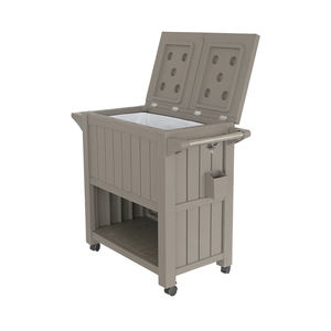 3-में-1 सेवारत गाड़ी भंडारण टेबल प्रस्तुत करने का स्टेशन लकड़ी बनावट 80L बर्फ बाल्टी कूलर रोलिंग कैबिनेट ट्राली चार पहियों के साथ गाड़ी - Product Image 4