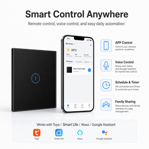 Interruttore a Pannello Touch in Vetro YDD Tuya <span class=keywords><strong>Alexa</strong></span> Google Home per WiFi 10A EU, Opzione Neutro, Controllo Vocale per Efficienza Energetica - Product Image 2