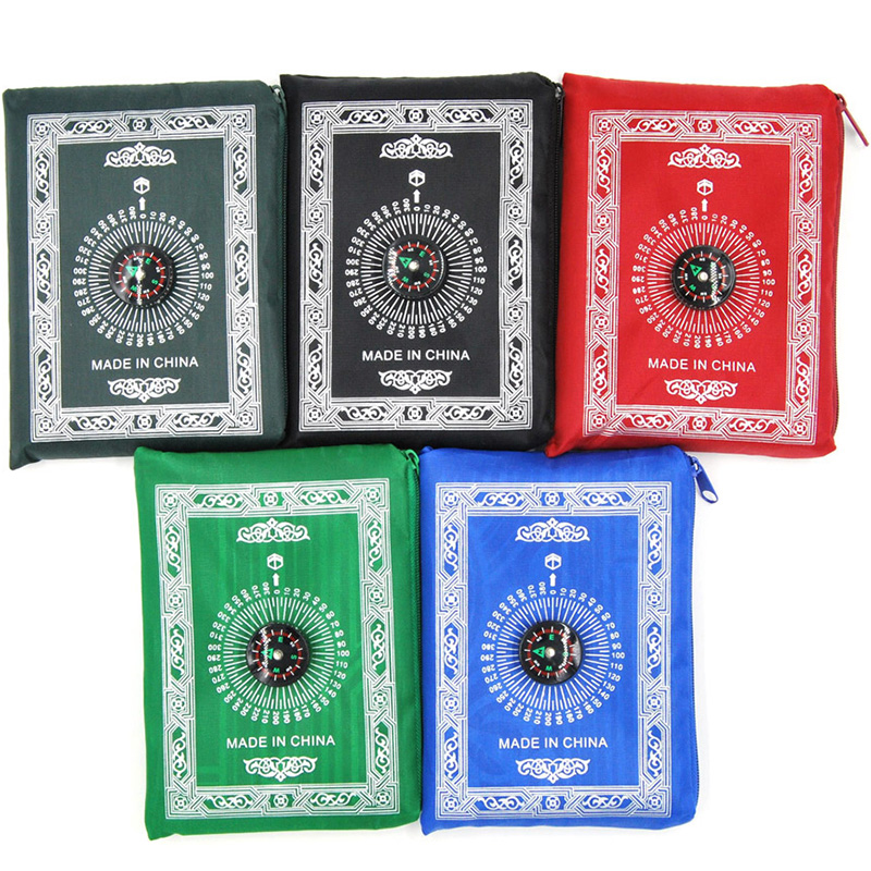 Мусульманский молитвенный коврик, переносные плетеные коврики из полиэстера, простой принт с компасом в сумке, новый стильный Дорожный Коврик для дома, Одеяло 100*60 см