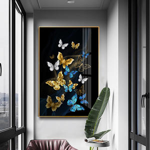 Toptan el işi cam kristal porselen resimleri altın kelebek özel duvar sanatı hayvan suluboya baskı tablo - Product Image 4