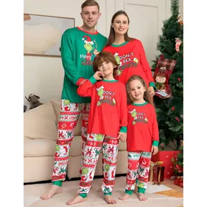 Piyama Natal setelan Keluarga tahun baru celana lengan panjang motif cetak untuk wanita dan pria