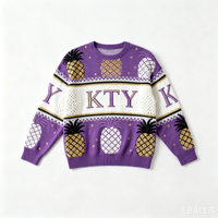 Pull jacquard ajouré à col rond pour femme avec motif fruits et logo personnalisé, grande taille