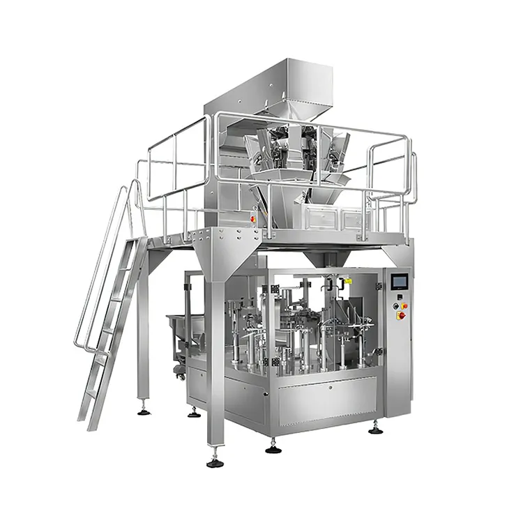 Machine rotative multifonctionnelle de remplissage de sachets préfabriqués de forme irrégulière, de miel visqueux, de petite pâte