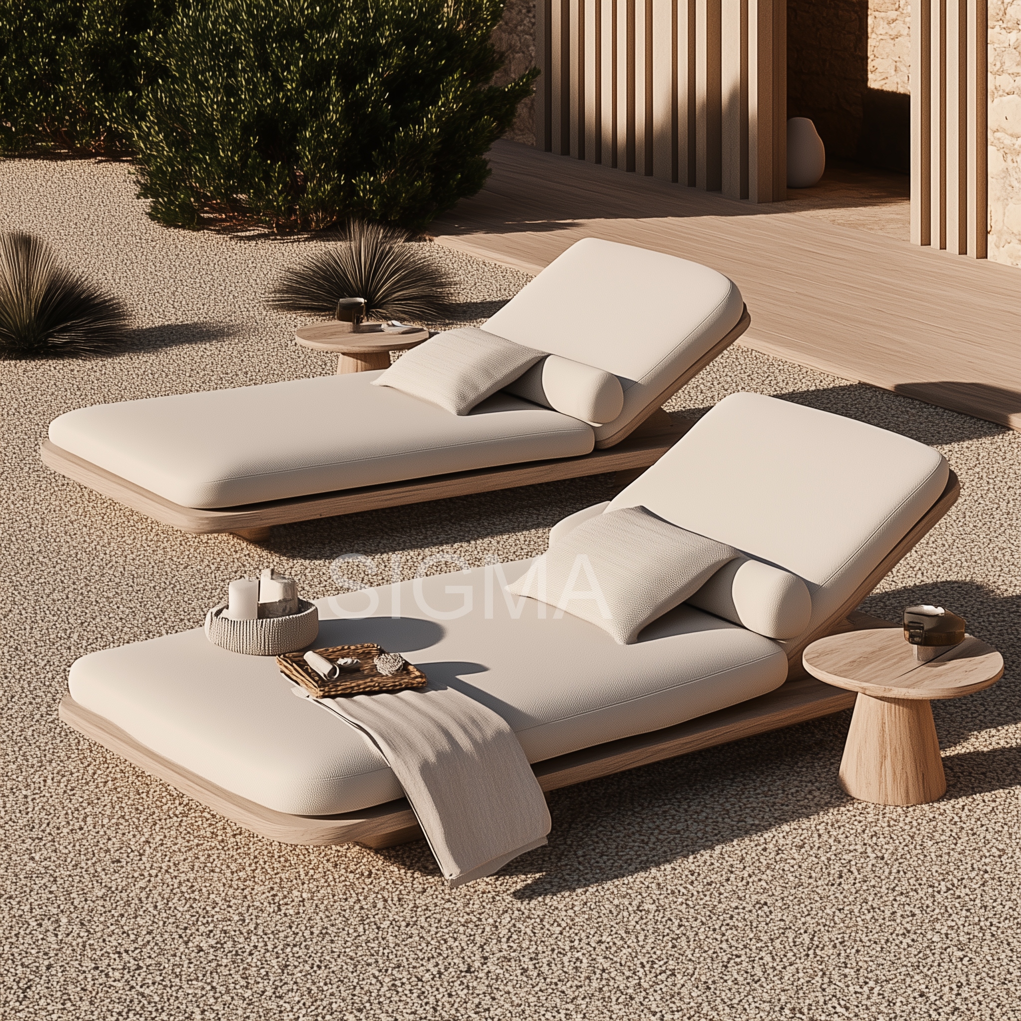 Patio outdoor furniture set solid teak wood frame with fabric upholstery poolside daybed Garden lounge chaise
