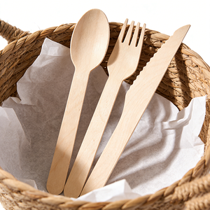 Nhà sản xuất thìa dùng một lần 160mm, đồ dùng ăn uống bằng gỗ, thìa gỗ bạch dương, dao nĩa bán buôn - Product Image 4