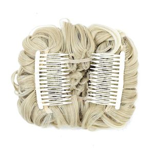 <span class=keywords><strong>Chignon</strong></span> bouclé ondulé facile à clipser pour femme avec deux peignes en plastique et <span class=keywords><strong>filet</strong></span> élastique, postiche synthétique pour coiffure rehaussée - Product Image 3