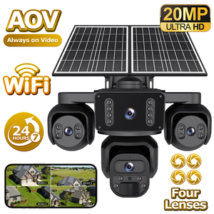 20MP Echte 4-Linsen-Kamera mit 4 Bildschirmen, AOV WLAN-Sicherheitsüberwachung, IP66, Menschenerkennung, PIR-Alarm, 24/7 Betrieb, 4G Solar-Kamera - Product Image 1