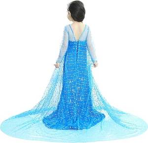 Robe de princesse Elsa en paillettes pour filles, costume avec couronne et <span class=keywords><strong>gants</strong></span>, <span class=keywords><strong>reine</strong></span> <span class=keywords><strong>des</strong></span> <span class=keywords><strong>neiges</strong></span> pour enfants, fête d'Halloween, carnaval - Product Image 3