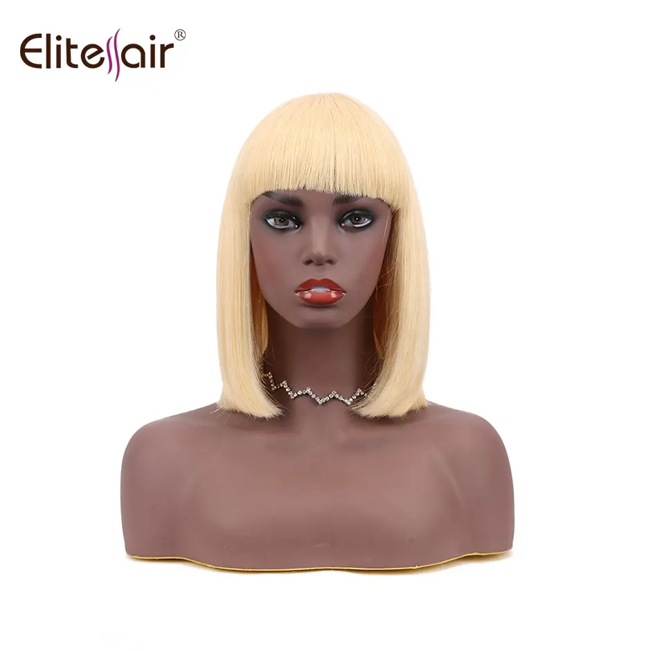 RTS 100% Brésilien Vierge Cheveux Humains Sans Colle 613 Blonde Couleur Perruque Plat Bang pour pour les Femmes Noires Droite Courte Bob Perruques avec Frange