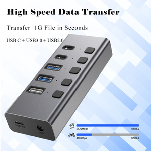 5 USB 3.0 hợp kim nhôm Hub dữ liệu nhanh chóng loại C cá nhân Thiết bị chuyển mạch và 12V 2A Power Adapter USB Splitter cho máy tính xách tay hoặc PC - Product Image 4
