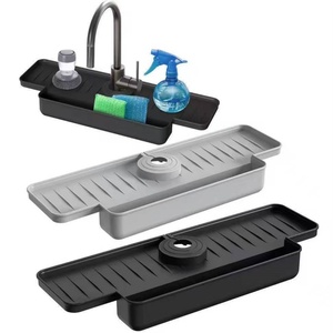 Easy Installation Silicone Faucet <b>Shelf</b> Rectangle Sink Water Splash Guard with Drainage <b>Basket</b> - Product Image 1