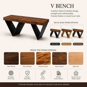 Banc en V avec base sculpturale, assise rembourrée confortable pour salon, chambre, entrée et espaces commerciaux - Product Image 3