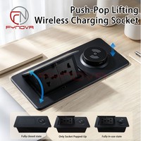 Prise de courant escamotable EU Schuko 15W avec charge sans fil USB-C USB-A, prise de bureau encastrée en aluminium pour table de conférence et bureau