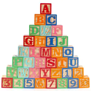 木制ABC玩具积木幼儿1-3 36 pcs木制婴儿字母数字积木堆叠学习幼儿园