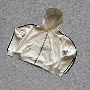 ชุดวอร์มผ้าฝ้าย100% 2ชิ้นเสื้อครอปแบบมีซิปล้างกรดและกางเกงระบายอากาศได้ดี - Product Image 2