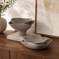 Bol en céramique marron chocolat avec forme de pétales de fleurs superposés, décoration sculpturale organique pour la maison, centre de table