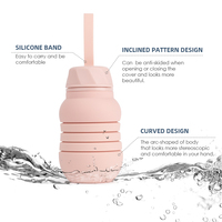 Bouteille d'eau pliable en silicone sans BPA de 550 ml, rose, pliable, portable, pour boire directement