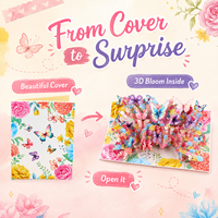 Kartu Ucapan 3D Pop Up Kupu-kupu Bunga Buatan Tangan untuk Ulang Tahun dengan Amplop Kartu Ucapan 3D Pop Up Kupu-kupu Bunga Grosir