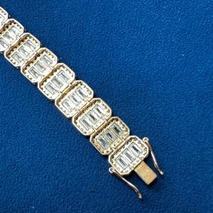 Buena calidad Moissanite redondo y Baguette diamante amarillo chapado en oro plata esterlina 925 tenis joyería pulsera para la venta - Product Image 5