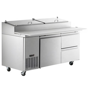 Réfrigérateur professionnel en acier inoxydable pour présentation de pizzas / Comptoir réfrigéré pour pizzas et salades / Table de préparation de pizzas avec plateau en marbre - Product Image 6