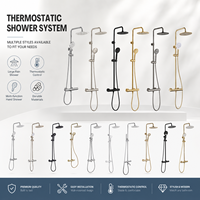 Ensemble de douche thermostatique mural noir mat avec corps en laiton massif et pommeau de douche pluie à température constante