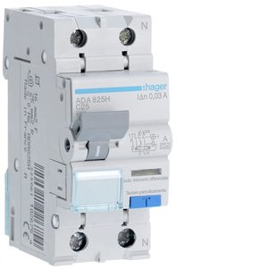 Hager Ada825h RCBO 1P+N 25A Tipo A 30mA Curva C 4500A per Protezione Elettrica - Product Image 1