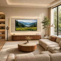 Meuble TV moderne incurvé en noyer avec plateau en travertin, meuble de rangement pour salon, console multimédia, fabrication directe usine, ODM OEM