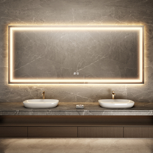 Miroir rétroéclairé LED rectangulaire moderne sans cadre avec bord sablé et contrôle tactile - Product Image 5