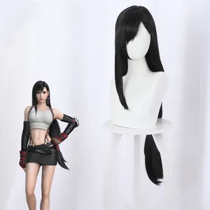 Ainizi Panjang Lurus 90Cm Hitam Sintetis Wig RPG Final Fantasy 7 Peran Tifa Lockhart Cosplay Wig untuk Wanita