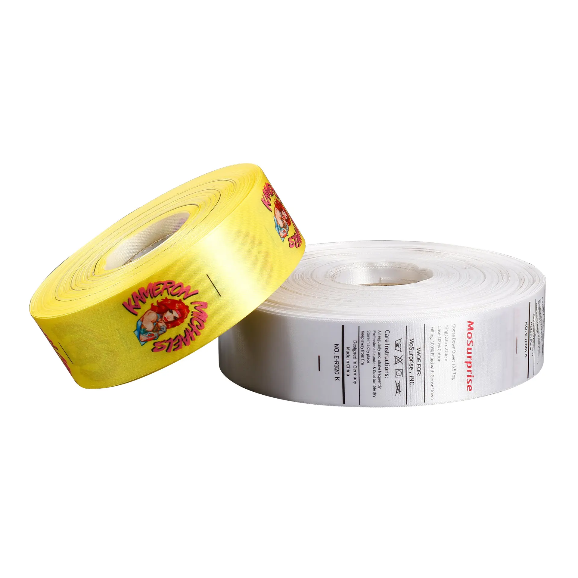 Custom roll packing custom satin care label printing printed sew in labels care labels for garment