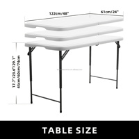Klapptisch 4 Fuß Höhenverstellbar mit Eingebautem Griff Weiß Tragbarer Robuster Kunststofftisch für Innen und Außen zum Camping