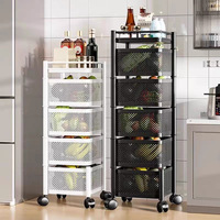 Chariot Desserte Métallique avec Paniers Rotatifs Multicouches, Organiseur Mobile pour Fruits et Snacks de Salon, Étagère de Rangement pour Salle de Bain