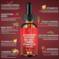 VitaSpring OEM Poivre de Cayenne Aubépine Vitamine D3 K2 Racine de Betterave Biologique Curcuma Curcumine Supplément Gouttes de Piment de Cayenne Liquide