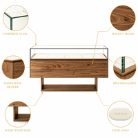 Vitrine de présentation de bijoux en bois avec éclairage LED |   Vitrine à bijoux avec dessus en verre et tiroirs de rangement pour les bijouteries haut de gamme