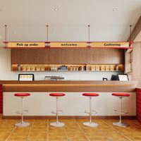 Ensemble de mobilier de restaurant personnalisable pour pizzeria : design de rénovation tout-en-un, meubles en bois durables, présentoir de bar