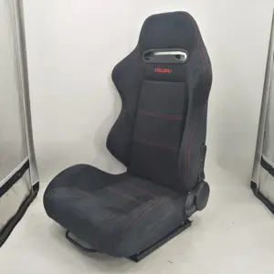 Recaro Logo Black Suede With Red Stitch Racing Seat Gaming With Double Rails Auto Bucket Seat